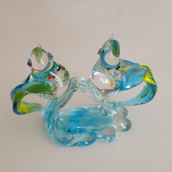 Vintage Hand Blown Tropical Bird Parrots Cockatoos on the branch Murano Style - Picture 3 of 16